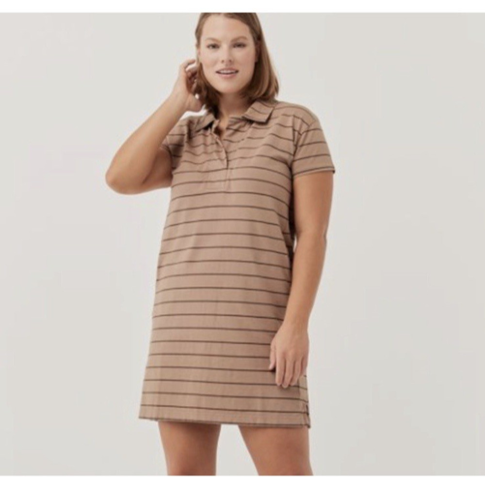 Pact Organic Cotton Frame Collared Polo Dress Sz M Brown Preppy Sustainable